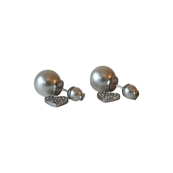 Dior Tribales Crystal Strass Heart Pearl Stud Earrings